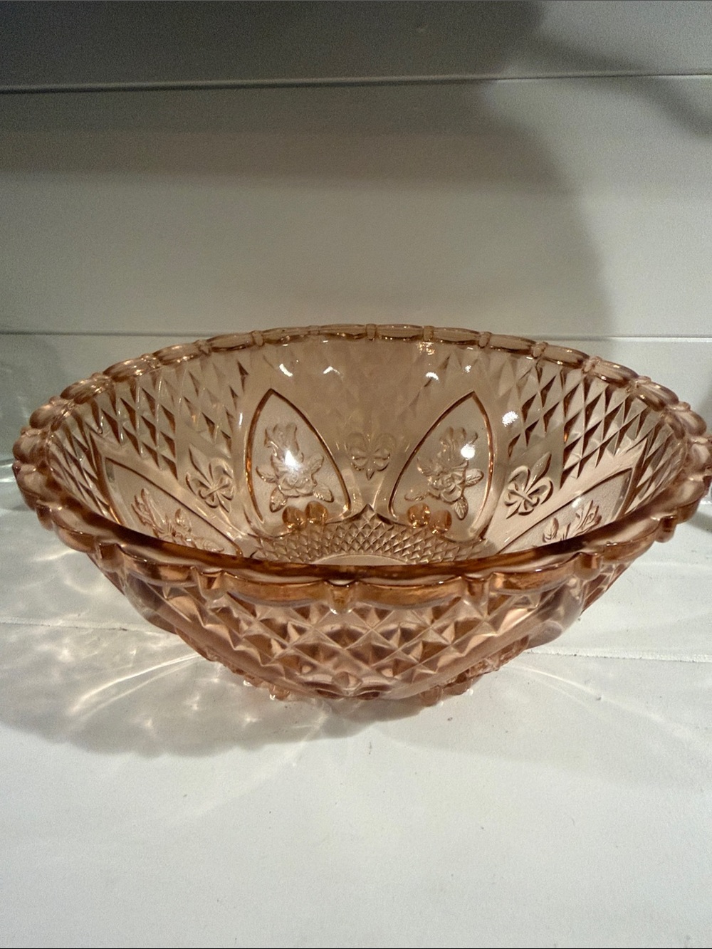 Vintage Pressed-Glass Pink Decorative Bowl - Classic Floral Pattern